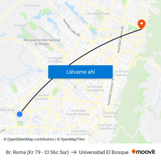 Br. Roma (Kr 79 - Cl 56c Sur) to Universidad El Bosque map