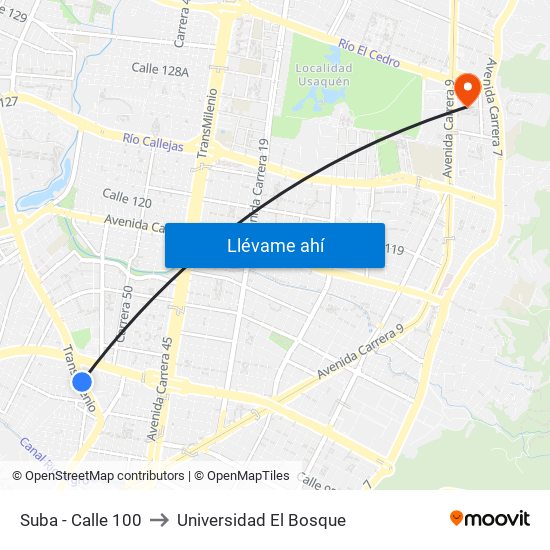 Suba - Calle 100 to Universidad El Bosque map