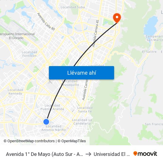 Avenida 1° De Mayo (Auto Sur - Av. 1 De Mayo) to Universidad El Bosque map