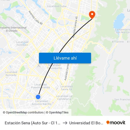 Estación Sena (Auto Sur - Cl 12 Sur) to Universidad El Bosque map