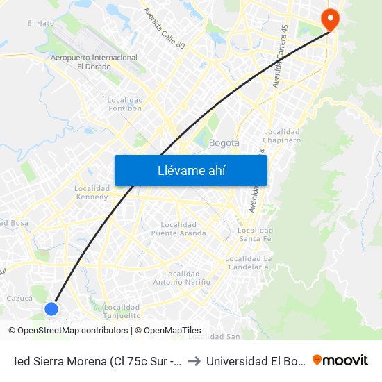 Ied Sierra Morena (Cl 75c Sur - Tv 53) to Universidad El Bosque map