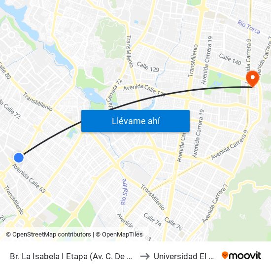 Br. La Isabela I Etapa (Av. C. De Cali - Cl 64g) to Universidad El Bosque map