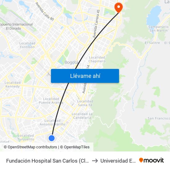 Fundación Hospital San Carlos (Cl 31a Sur - Kr 12b) to Universidad El Bosque map