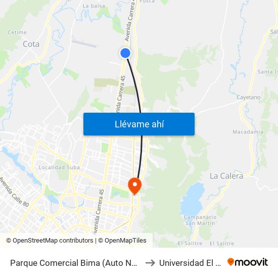 Parque Comercial Bima (Auto Norte - Ac 235) to Universidad El Bosque map