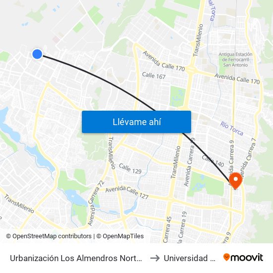 Urbanización Los Almendros Norte (Cl 152b - Kr 114d) to Universidad El Bosque map