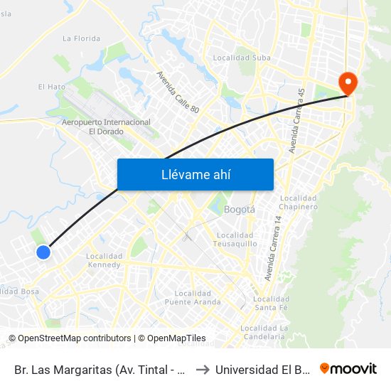 Br. Las Margaritas (Av. Tintal - Cl 49 Sur) to Universidad El Bosque map