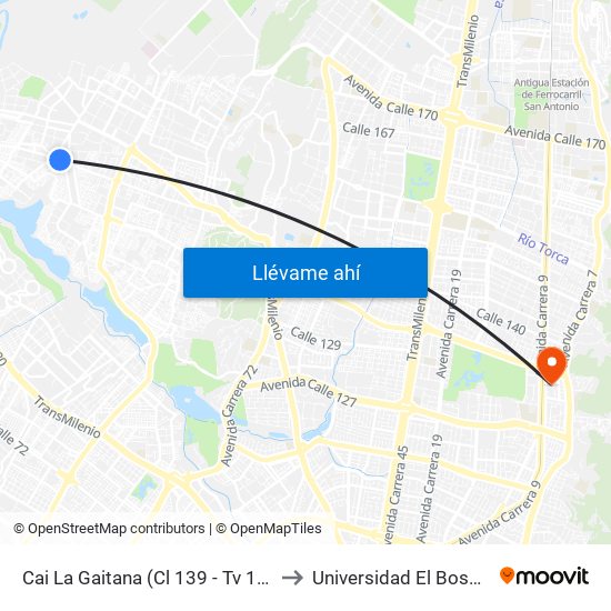 Cai La Gaitana (Cl 139 - Tv 127) to Universidad El Bosque map