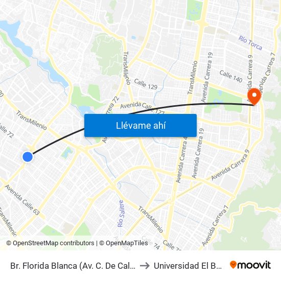 Br. Florida Blanca (Av. C. De Cali - Cl 70) to Universidad El Bosque map