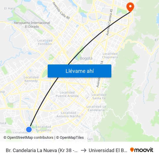 Br. Candelaria La Nueva (Kr 38 - Cl 62 Sur) to Universidad El Bosque map