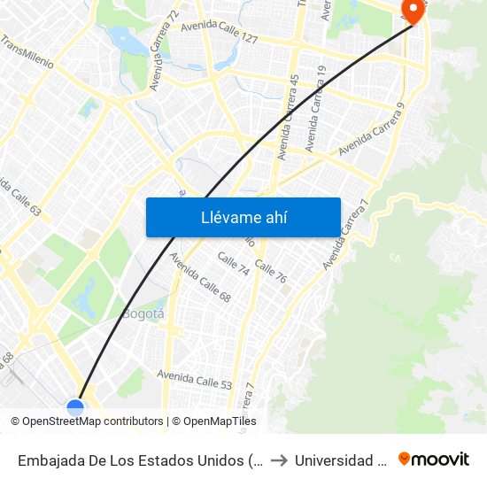 Embajada De Los Estados Unidos (Av. Esperanza - Kr 48) to Universidad El Bosque map