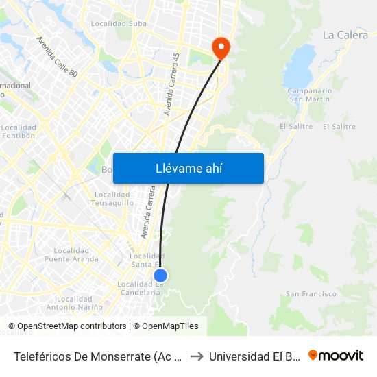 Teleféricos De Monserrate (Ac 20 - Ak 1) to Universidad El Bosque map