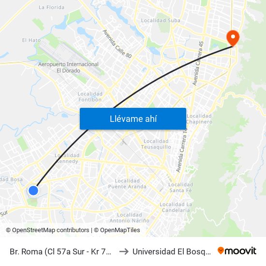 Br. Roma (Cl 57a Sur - Kr 78f) to Universidad El Bosque map
