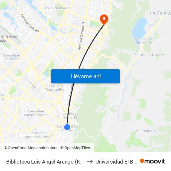Biblioteca Luis Angel Arango (Kr 4 - Cl 12) to Universidad El Bosque map