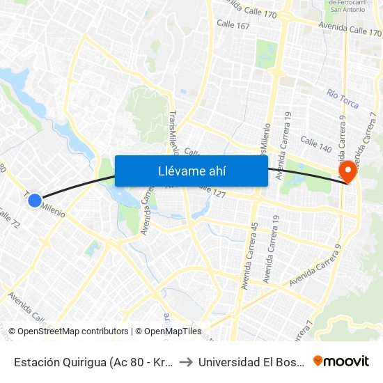 Estación Quirigua (Ac 80 - Kr 94) to Universidad El Bosque map