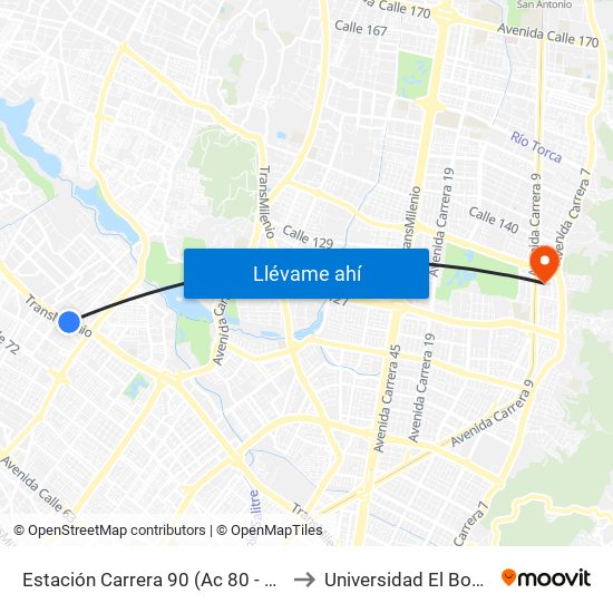 Estación Carrera 90 (Ac 80 - Kr 90) to Universidad El Bosque map