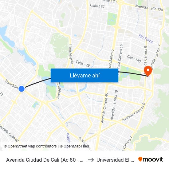 Avenida Ciudad De Cali (Ac 80 - Av. C. De Cali) to Universidad El Bosque map