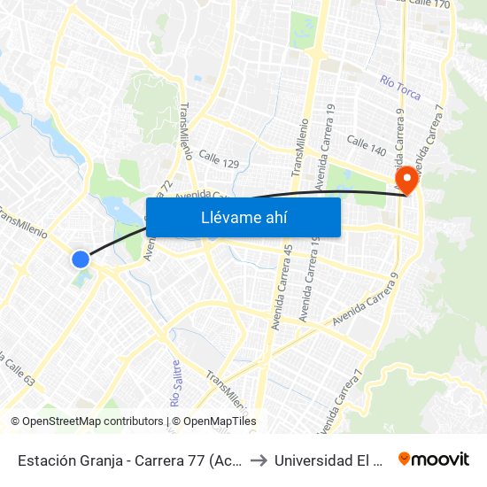 Estación Granja - Carrera 77 (Ac 80 - Kr 77) to Universidad El Bosque map