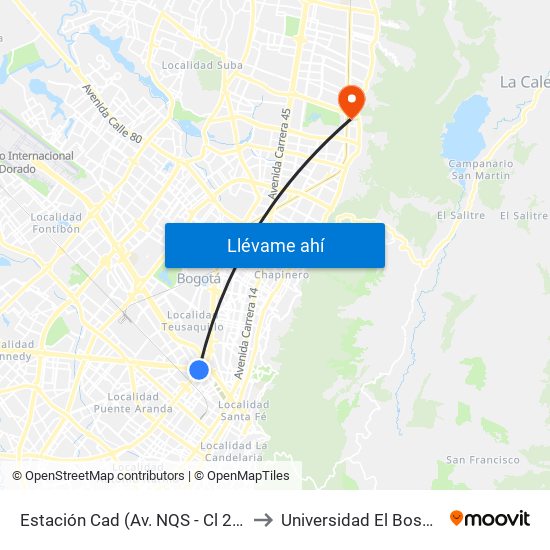 Estación Cad (Av. NQS - Cl 22c) to Universidad El Bosque map
