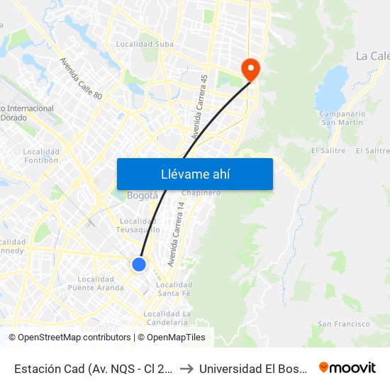 Estación Cad (Av. NQS - Cl 22b) to Universidad El Bosque map