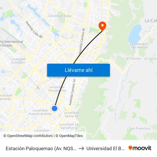 Estación Paloquemao (Av. NQS - Cl 17a) to Universidad El Bosque map