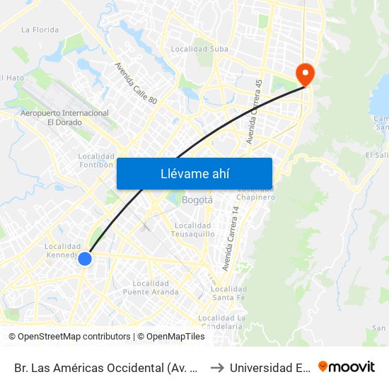 Br. Las Américas Occidental (Av. Boyacá - Cl 3b) (A) to Universidad El Bosque map