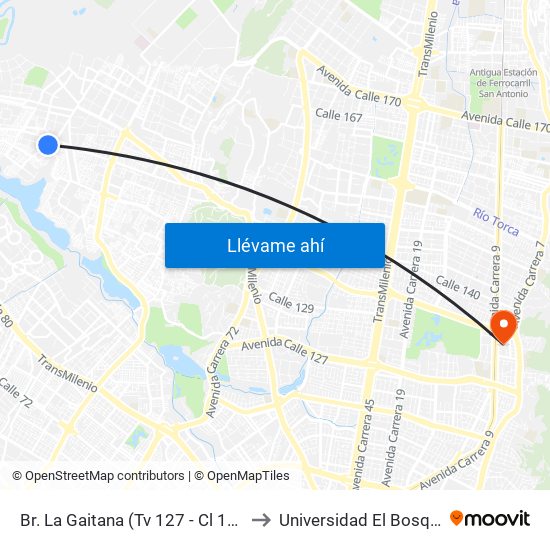 Br. La Gaitana (Tv 127 - Cl 137) to Universidad El Bosque map