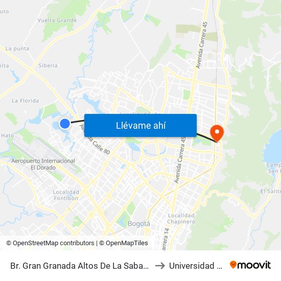 Br. Gran Granada Altos De La Sabana (Tv 123a - Dg 77b) to Universidad El Bosque map