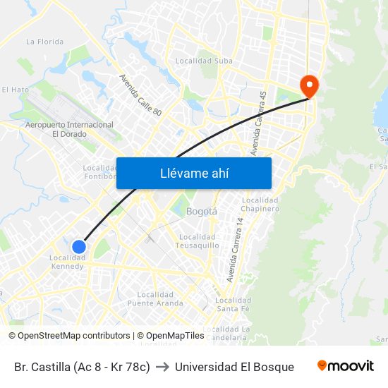 Br. Castilla (Ac 8 - Kr 78c) to Universidad El Bosque map