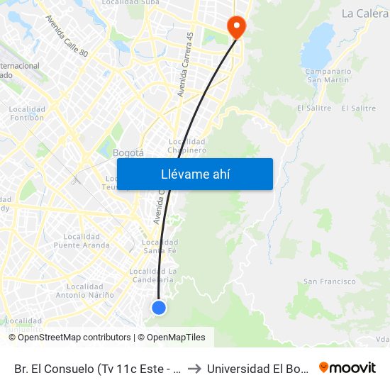 Br. El Consuelo (Tv 11c Este - Cl 1c) to Universidad El Bosque map