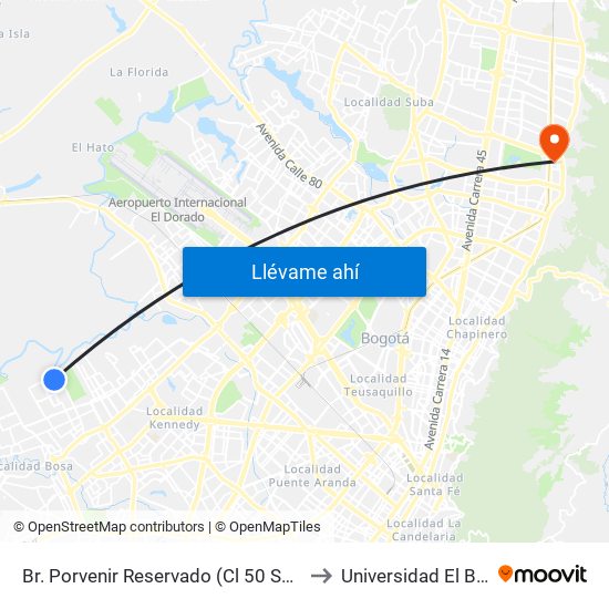 Br. Porvenir Reservado (Cl 50 Sur - Kr 98b) to Universidad El Bosque map