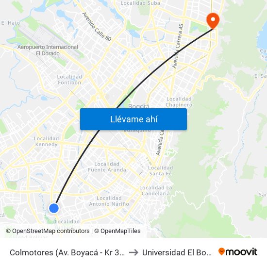 Colmotores (Av. Boyacá - Kr 35) (A) to Universidad El Bosque map