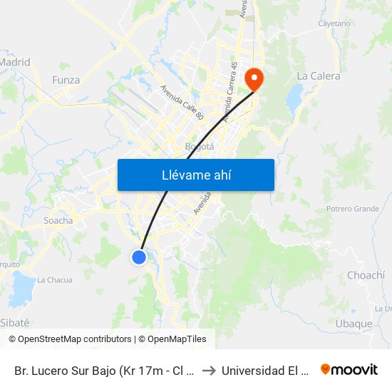 Br. Lucero Sur Bajo (Kr 17m - Cl 66a Sur) (A) to Universidad El Bosque map