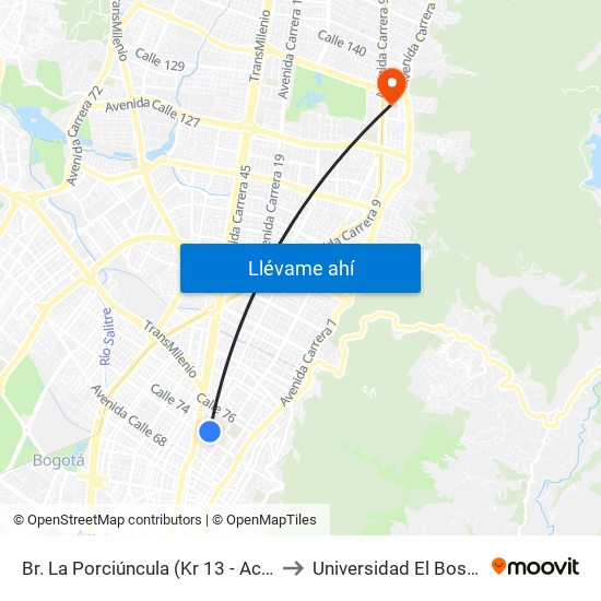 Br. La Porciúncula (Kr 13 - Ac 72) to Universidad El Bosque map