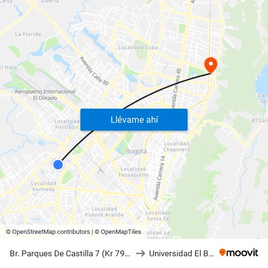 Br. Parques De Castilla 7 (Kr 79a - Cl 11a) to Universidad El Bosque map