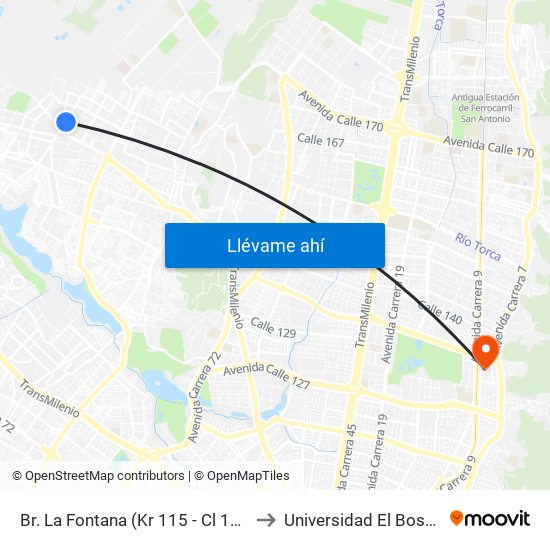 Br. La Fontana (Kr 115 - Cl 147a) to Universidad El Bosque map