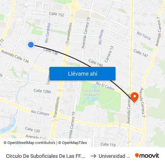 Círculo De Suboficiales De Las FF.MM. (Ac 138 - Kr 56) to Universidad El Bosque map