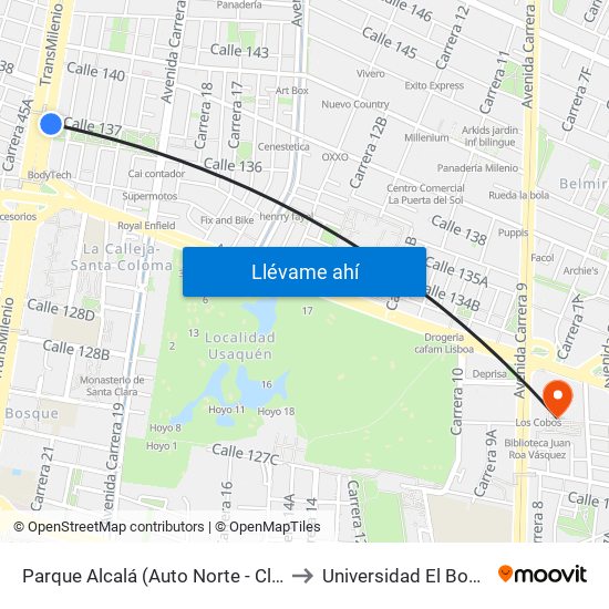 Parque Alcalá (Auto Norte - Cl 136) to Universidad El Bosque map