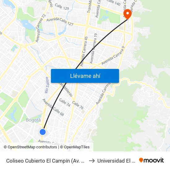 Coliseo Cubierto El Campín (Av. NQS - Cl 57b) to Universidad El Bosque map