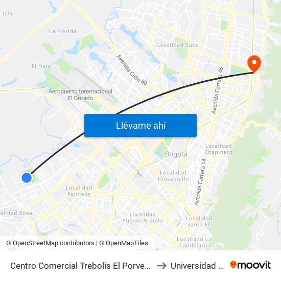 Centro Comercial Trebolis El Porvenir (Kr 95a - Cl 49c Sur) to Universidad El Bosque map