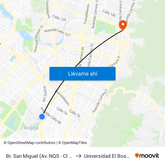 Br. San Miguel (Av. NQS - Cl 65) to Universidad El Bosque map