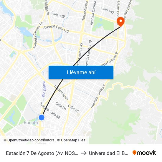 Estación 7 De Agosto (Av. NQS - Cl 63f) to Universidad El Bosque map