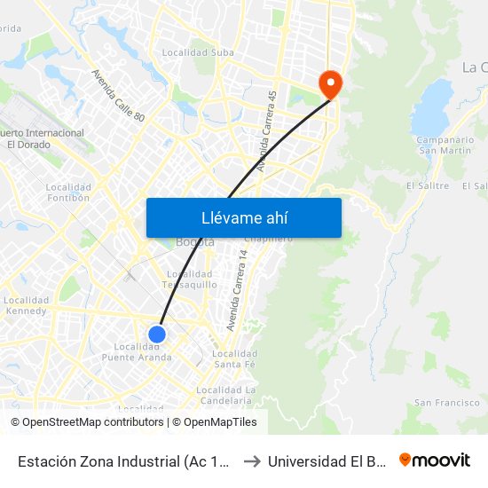 Estación Zona Industrial (Ac 13 - Kr 38) to Universidad El Bosque map