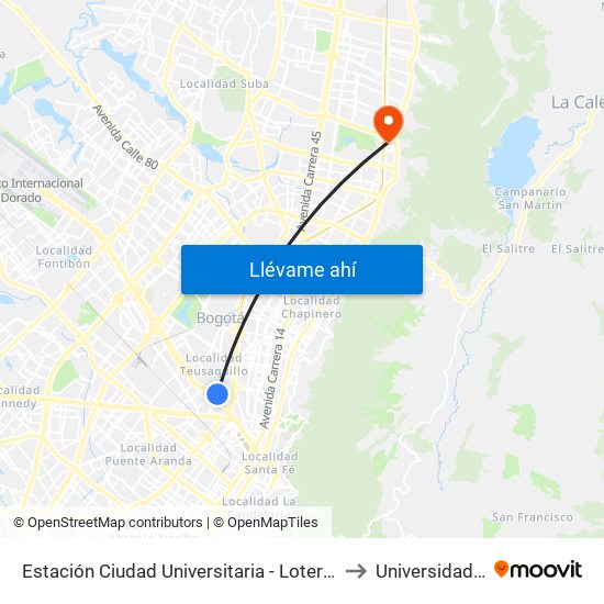 Estación Ciudad Universitaria - Lotería De Bogotá (Ac 26 - Kr 36) to Universidad El Bosque map