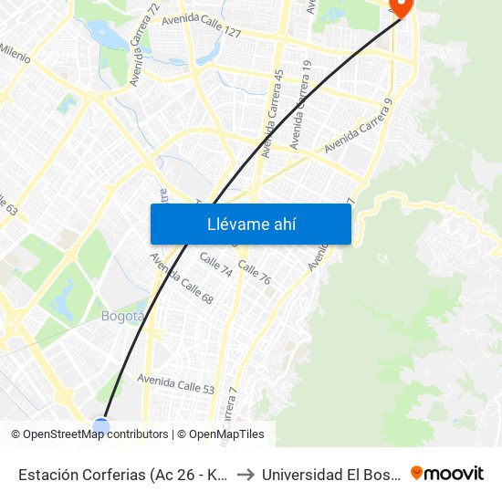 Estación Corferias (Ac 26 - Kr 39) to Universidad El Bosque map