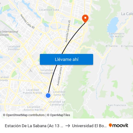 Estación De La Sabana (Ac 13 - Kr 18) to Universidad El Bosque map
