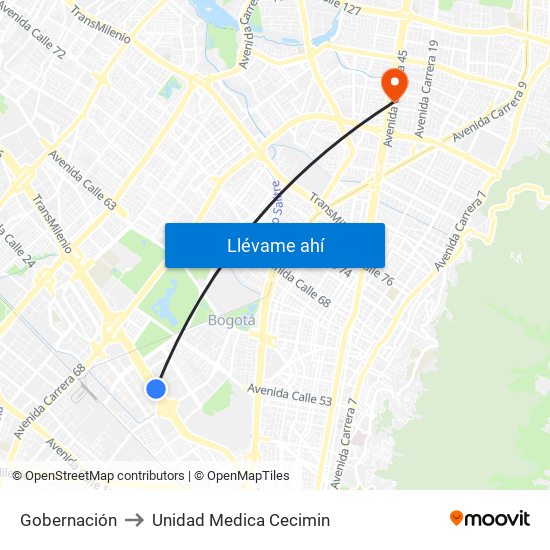 Gobernación to Unidad Medica Cecimin map