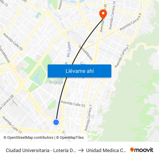 Ciudad Universitaria - Lotería De Bogotá to Unidad Medica Cecimin map