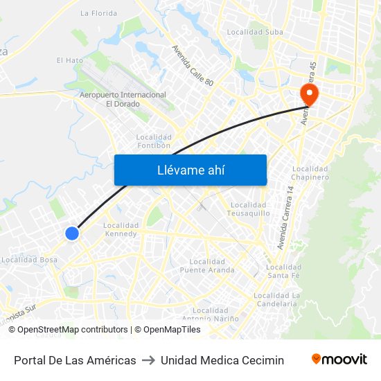 Portal De Las Américas to Unidad Medica Cecimin map