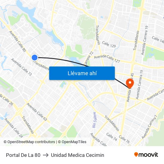 Portal De La 80 to Unidad Medica Cecimin map