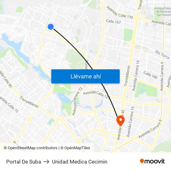 Portal De Suba to Unidad Medica Cecimin map